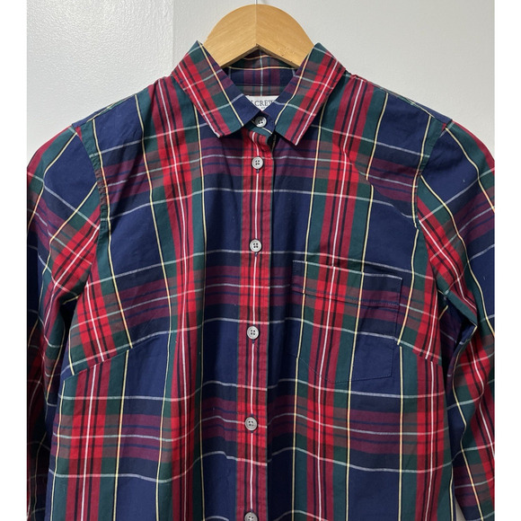 J Crew Womens Lightweight Plaid Cotton Button Up Shirt Size XS Navy Red Preppy - Picture 3 of 6